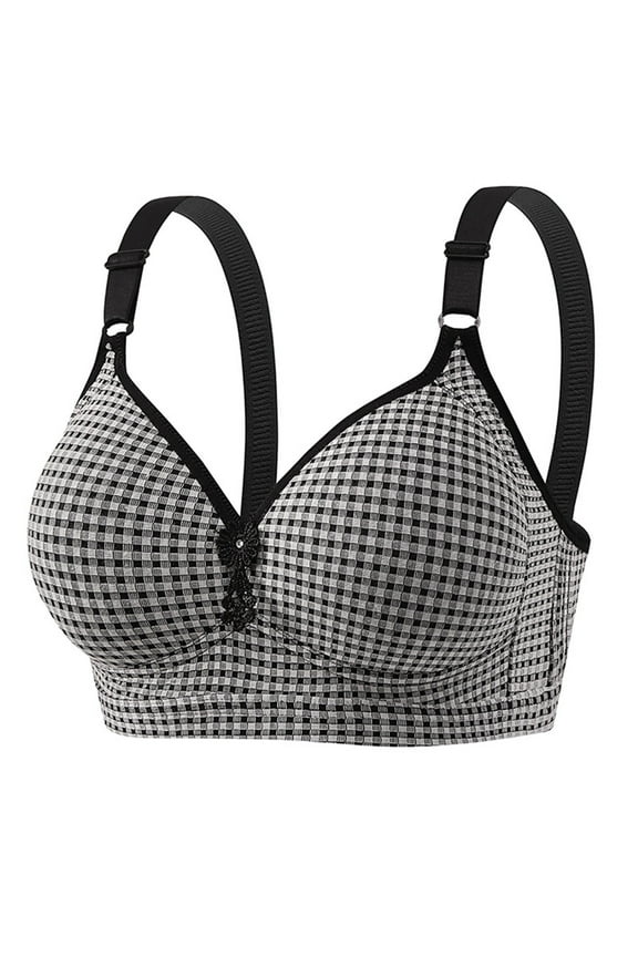 Plus Size Bras for Women, Womens Fashion Comfortable Breastplate Lace Breathable Bra Underwear No Rims Black S