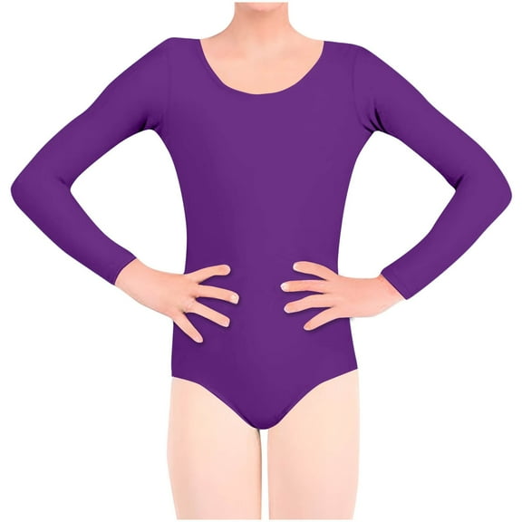Loopsun Girls Bodysuits, Child's Fashion Summer Solid Girls Tights Dance Soft Bodysuit Purple 11-13 Years