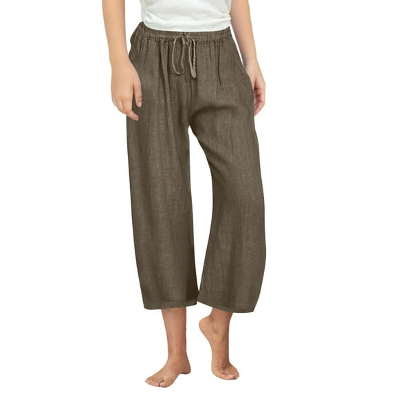 Loopsun Girls Capris Pants, Girls Casual High Waist Pant Loose Wide Leg Trousers Coffee 13-14 Years