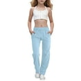 thumbnail image 1 of Loopsun Girls Casual Pants, Girls Casual High Waist Pant Loose Wide Leg Long Trousers Sky Blue 13-14 Years, 1 of 5