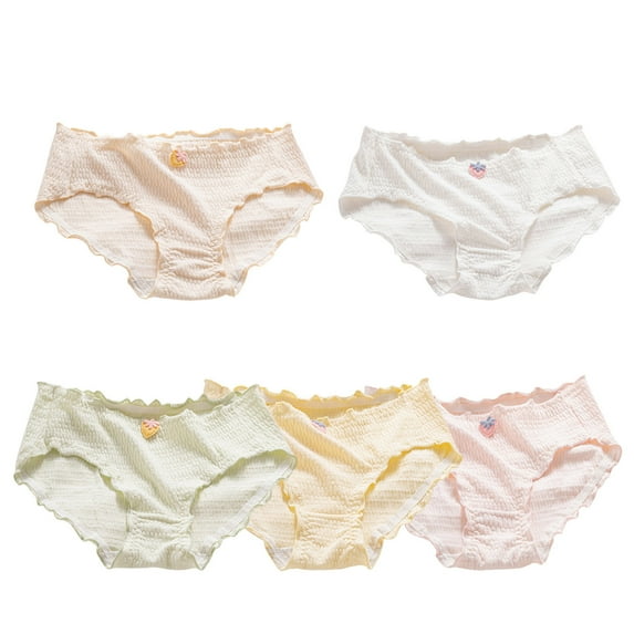 Loopsun Girls Cotton Underwear, 5PC Young Girls Solid Color Soft Comfortable Breathable Children Briefs Underpants Multicolor 14-15 Years