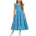 thumbnail image 1 of Loopsun Girls Summer Dress, Fashion Girls Summer Short Sleeve Round Neck Ruffle Princess Dress Sky Blue 9-10 Years, 1 of 5