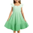 thumbnail image 1 of Loopsun Girls Summer Dress, Girls Summer Dresses Double Layer Ruffle Sleeve Flowy Dress Green 5-6 Years, 1 of 5