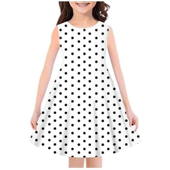 Loopsun Girls Summer Dresses, Fashion Girls Summer Sleeveless Round Neck Printed Dress White 11-12 Years