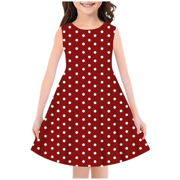 Loopsun Girls Summer Dresses, Fashion Girls Summer Sleeveless Round Neck Printed Dress Wine 11-12 Years