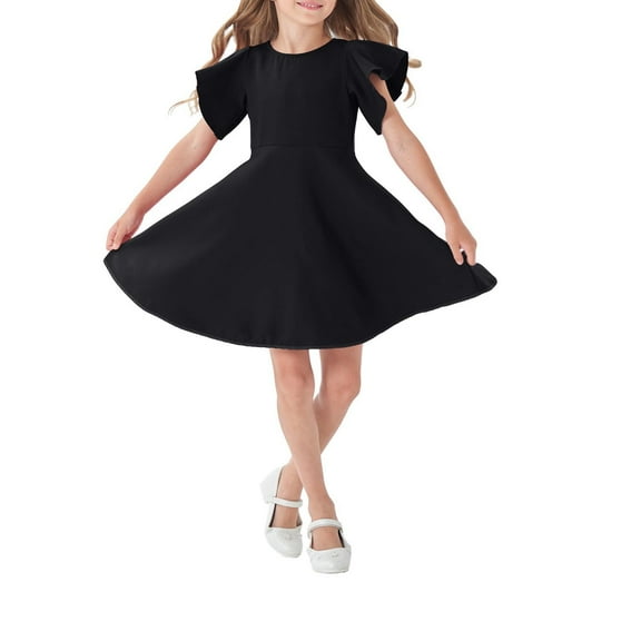 Loopsun Girls Summer Dresses, Girls' Solid Summer Short Sleeve Casual Dress Black 7-8 Years