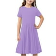 thumbnail image 1 of Loopsun Girls Summer Dresses, Toddler Kids Girls Solid Color Short Sleeve Stretchy A Line Dress Purple 4-5 Years, 1 of 5