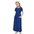 thumbnail image 1 of Loopsun Girls Summer Dresses, Toddler Kids Solid Short Sleeve Stretchy A Line Long Dress with Pocket Blue 9-10 Years, 1 of 4