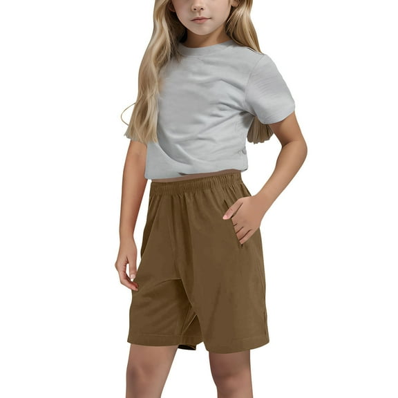 Loopsun Girls Summer Shorts, Boys and Girls Fashion Leisure Sports Solid Color Shorts Brown 4-5 Years