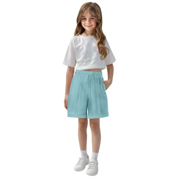 Loopsun Girls Summer Shorts, Boys and Girls Fashion Leisure Sports Solid Color Shorts Light Blue 12-13 Years