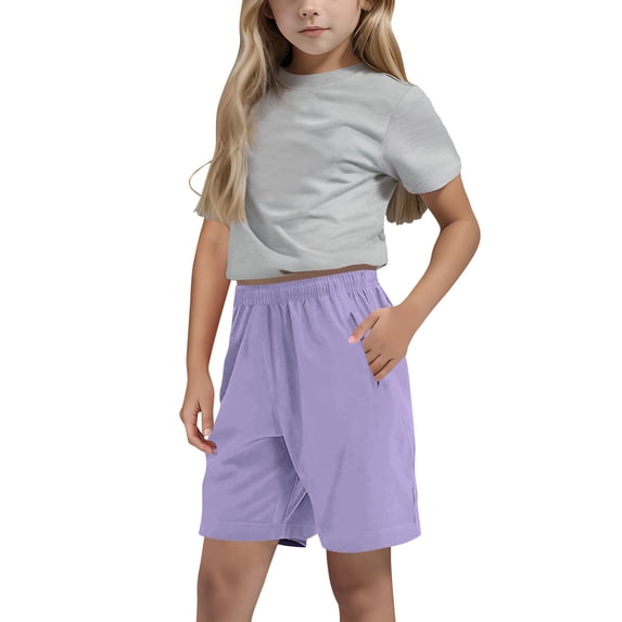 Loopsun Girls Summer Shorts, Boys and Girls Fashion Leisure Sports Solid Color Shorts Purple 12-13 Years