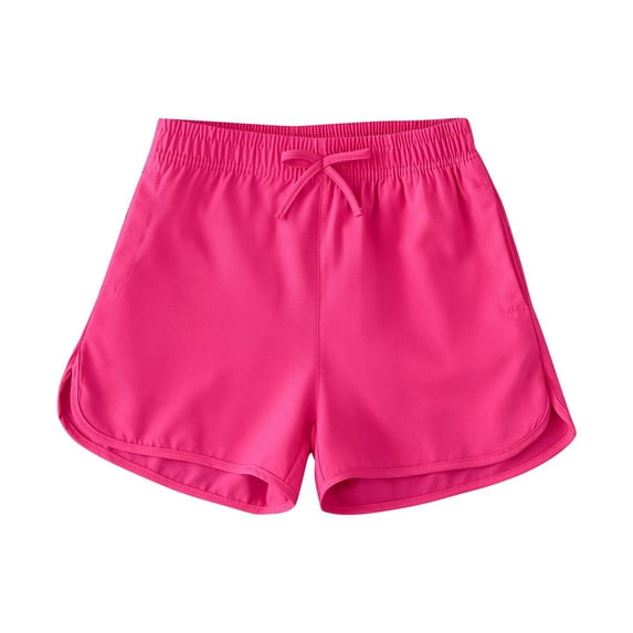 Loopsun Girls Summer Shorts, Children's Solid Color Elastic Waist Shorts Summer Outdoor Sports Pants with Pockets Hot Pink 7-8 Years