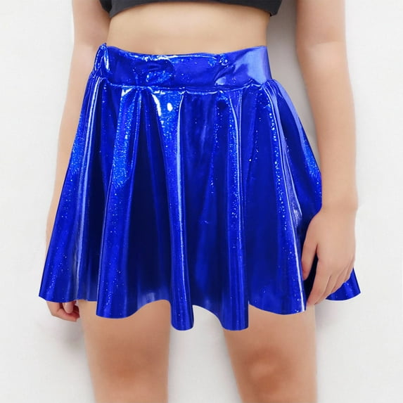 Loopsun Girls Summer Skirts, Skirts for Girls, Children's Girls Solid Shiny Dance Dress Princess Pleated Short Skirts Blue 9-10 Years