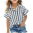 thumbnail image 1 of Loopsun Girls Summer Top, Tshirts for Girls, Children's Striped Button Lapel Short Sleeve Loose Comfortable Outerwear Top Black 7-8 Years, 1 of 5