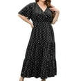 thumbnail image 1 of Summer Savings Clearance 2025! Loopsun Loopsun Womens Summer Dresses, Casual V-Neck Short Sleeve Printed Plus Size Midi Dress with Pockets Black, 1 of 4