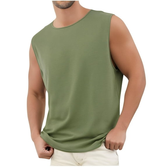 Summer Savings! Loopsun Mens Summer Top, Tank Top for Men, Men's Cotton Casual Crew Neck Tshirts Sleeveless Blouses Shirts Green XL