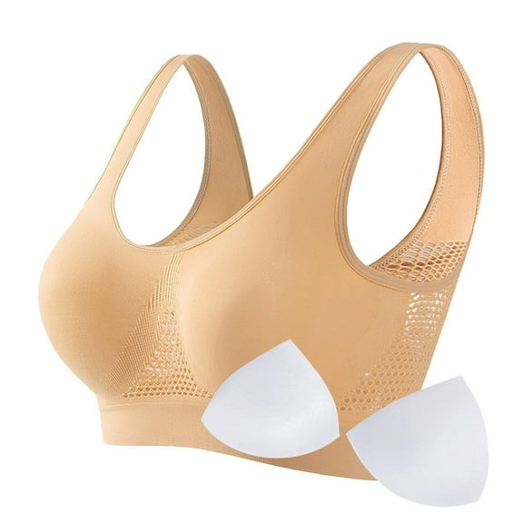 Loopsun PLus Size Womens Bras, Sports Bras for Womens, Women Seamless Sports Bra Wirefree Yoga Bra With Removable Pads Beige