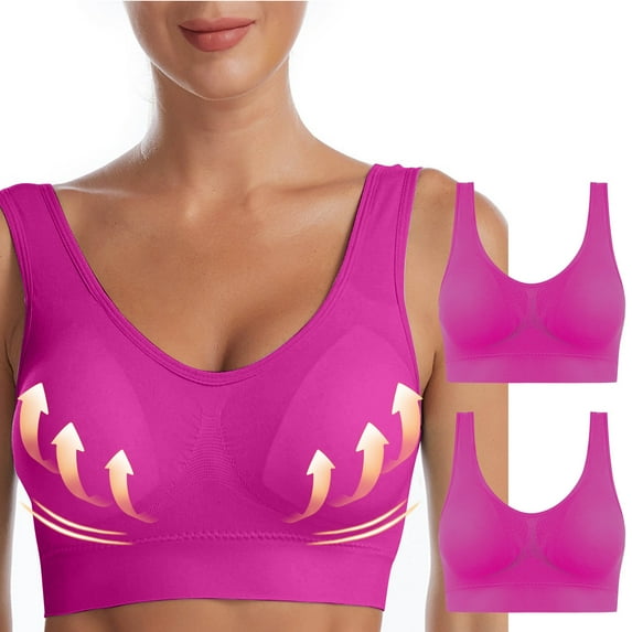 Loopsun Plus Size Bras for Women, 2PC Ladies Traceless Comfortable No Steel Ring Breathable Gathering Bra Woman Underwear Hot Pink XXL