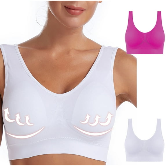 Loopsun Plus Size Bras for Women, 2PC Ladies Traceless Comfortable No Steel Ring Breathable Gathering Bra Woman Underwear Hot Pink M