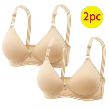 Summer Savings Clearance 2025! Loopsun Plus Size Bras for Women, 2PC Womens Color Comfortable Hollow Out Perspective Bra Underwear No Rims Beige 40/90