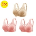 thumbnail image 1 of Loopsun Plus Size Bras for Women, 3PC Women Bras Plus Size Behind Buckle Comfortable Breathable Exhaust Base Non-Steel Ring Non-Magnetic Buckle Underwear Khaki 3XL, 1 of 5