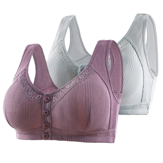 Loopsun Plus Size Bras for Women, Casual Front Button Shaping Cup Shoulder Strap Underwire Bra Plus Size Extra-Elastic Wirefree Silver 44