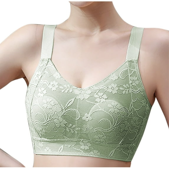 Loopsun Plus Size Bras for Women, Comfortable without Steel Rings Small Chest Gathered and Auxiliary Breast Bra Green XXL