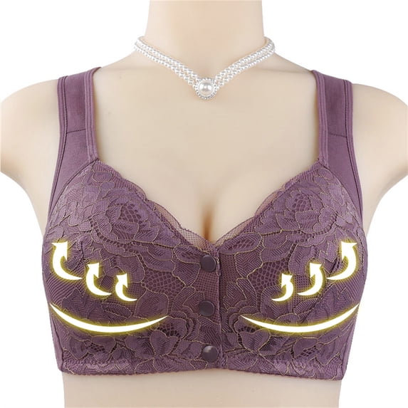 Loopsun Plus Size Bras for Women, Ladies Traceless Comfortable No Steel Ring Breathable Gathering Front Opening Buckle Bra Woman Underwear Purple 58