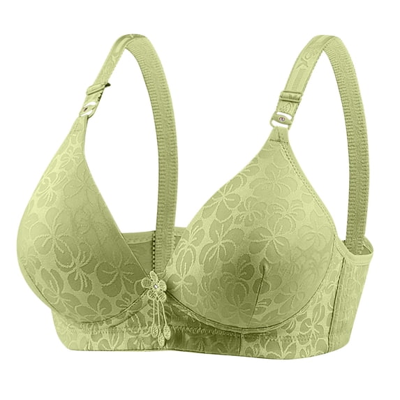Loopsun Plus Size Bras for Women, Womens Comfortable Breathable Bra without Steel Ring Non-Magnetic Bra Pattern Sweat Absorption Adjustable Shoulder Green 80B