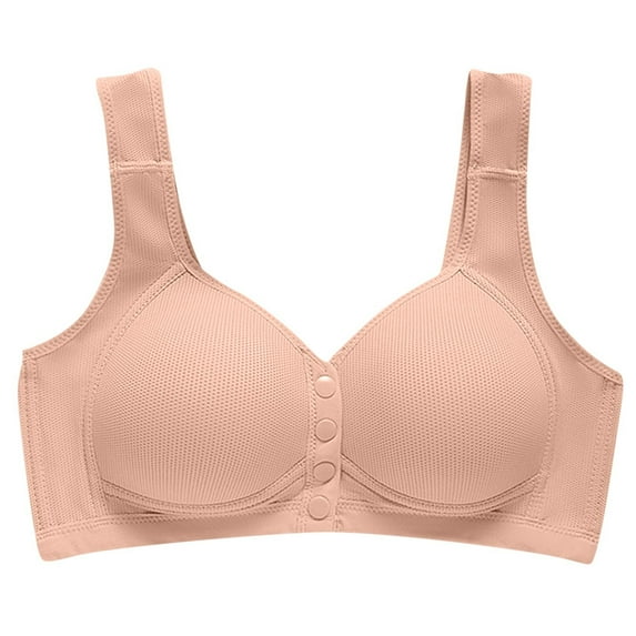 Loopsun Plus Size Bras for Women, Womens Comfortable Soft Solid Color Front Open Button Underwear Large Size Bra Secondary Breast Pink M