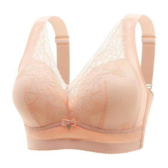 Loopsun Plus Size Bras for Women, Womens Non Magnetic and Non Steel Ring Gathered Bra with Thin Cup and Adjustable Lace Bra Underwear Pink 3XL