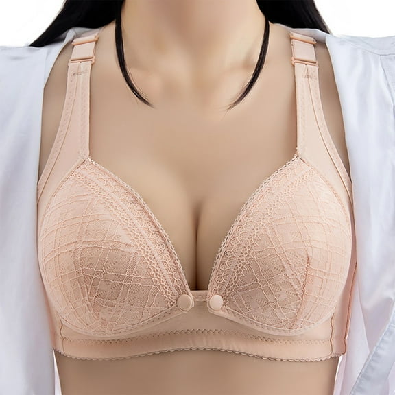Loopsun Plus Size Bras for Women, Womens Nursing Bra Front Release Glossy Comfortable Breathable Bra Underwear No Rims Beige 38