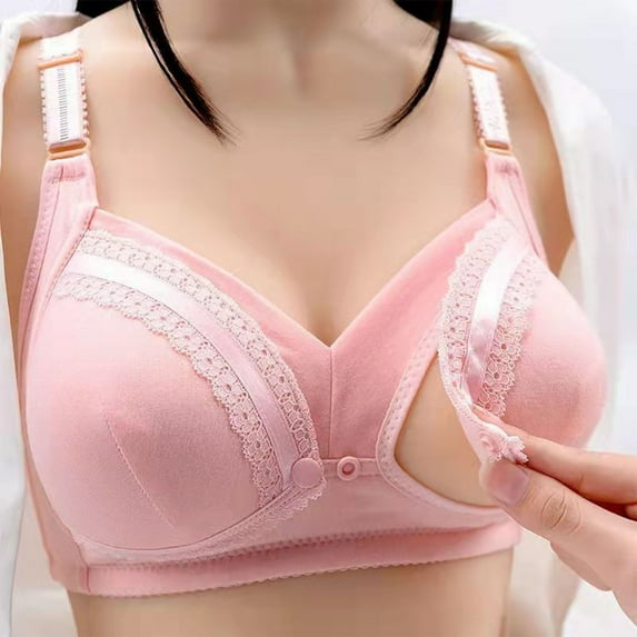 Loopsun Plus Size Bras for Women, Womens Nursing Bra Front Release Glossy Comfortable Breathable Bra Underwear No Rims Pink 40