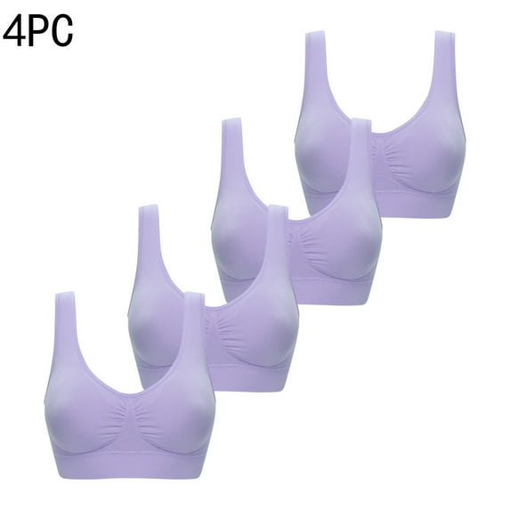 Loopsun Plus Size Bras for Women, 4PC Women Solid Ultra-thin Large Bra Sports Bra Full Bra Cup Tops Underbra Purple XL