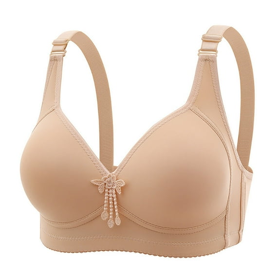 Loopsun Plus Size Bras for Women, Woman Color Thin and Steel Hoop Gathered Breathable Underwear for Daily Bras Beige L