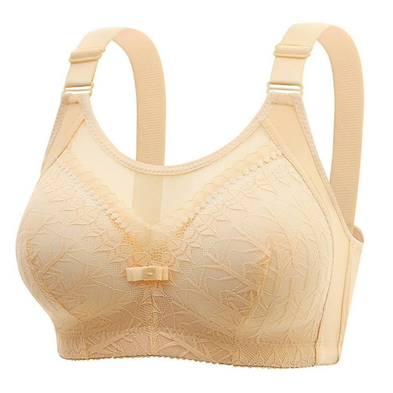 Loopsun Plus Size Bras for Women, Woman Oversized Wireless Bra Front Button Push Up Underwear Bra Yellow M