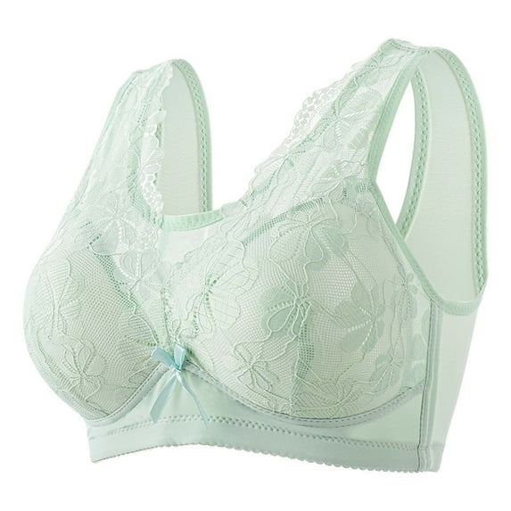 Loopsun Plus Size Bras for Women, Womens Embroidered Glossy Comfortable Breathable Bra Underwear No Rims Green 44