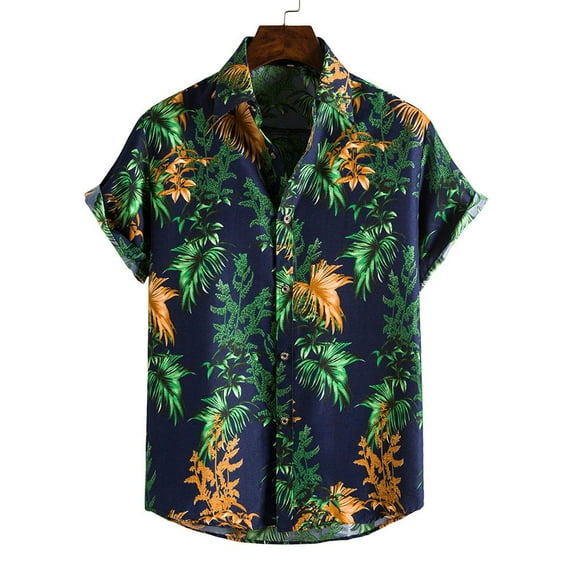 Summer Savings Clearance 2023! Loopsun Mens Shirts, Casual Lapel Short Sleeve Printing Hawaiian Beach Button Shirt Green B