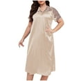 thumbnail image 1 of Loopsun Plus Size Nightgowns for Women, Womens Summer Short Sleeve V Neck Solid Color Lace Homewear Sleepshirt Beige XXL, 1 of 5
