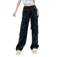 thumbnail image 1 of Loopsun Plus Size Womens Pants, Cargo Pants for Women, Women Solid Casual Pocket Workwear Loose Pants Black XXL, 1 of 3