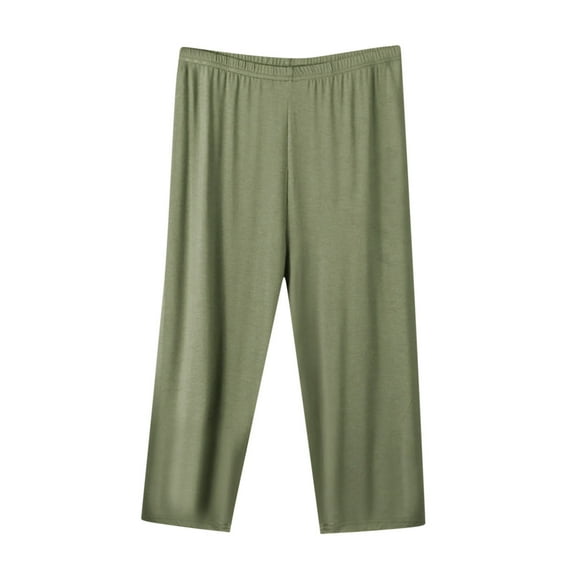 Summer Savings Clearance 2025! Loopsun Plus Size Womens Pants,Wide Leg Pants, Womens Casual Fashion Solid Color Three-quarter Shorts Thin Loose Large Size Home Pants for Sports Outside Army Green 2XL