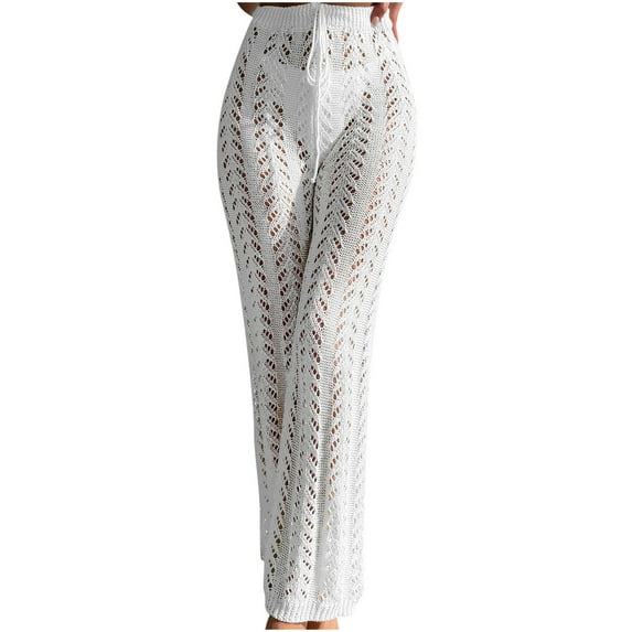 Loopsun Plus Size Womens Pants, Womens Leggings, Fashion Casual Womens Solid Full Length Hollow Out Frenum Pants Beach Pants White L
