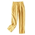thumbnail image 1 of Loopsun Womens Pants, Womens Leggings, Ladies and Womens Linen Leggings Summer Casual Pants Loose and Slimming with A Drape Like Cropped Pants Yellow L, 1 of 5