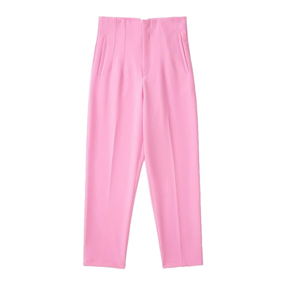 Summer Savings Clearance 2025! Loopsun Plus Size Womens Pants, Womens Leggings, Womens Fashion Solid Color Pendant High Waist Straight Barrel Harlan Casual Suit Pants Pink L