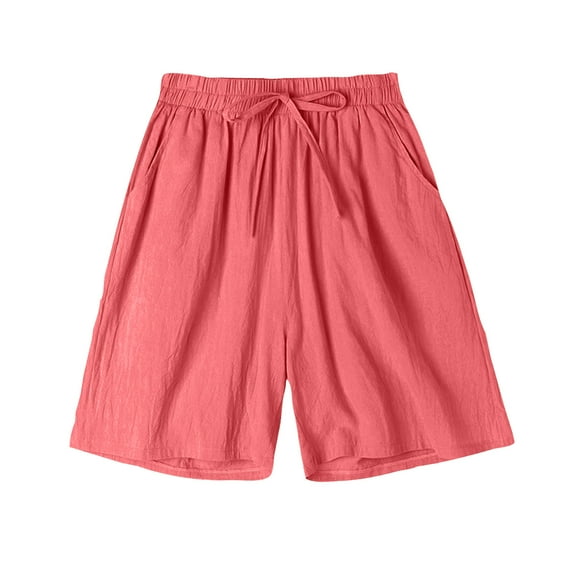 Loopsun Plus Size Womens Shorts, Summer Shorts for Women, Women's Fashionable Solid Imitation Cotton and Linen Short Pants Watermelon Red M