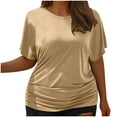 thumbnail image 1 of Loopsun Plus Size Womens Tops, T Shirts for Women, Women's Fashion Casual Short Sleeve Waist Pleated Round Neck Large T-shirt Top Khaki XXL, 1 of 4