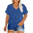 thumbnail image 1 of Loopsun Plus Size Womens Tops, T Shirts for Women, Women's Oversized V Neck Short Sleeve Solid Summer Bottom T-shirt Blue XL, 1 of 5