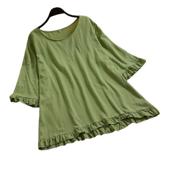 Summer Savings Clearance 2025! Loopsun Plus Size Womens Tops, T Shirts for Women, Womens Summer Solid Casual Loose Fashion T-Shirt Cotton Linen Short Sleeve Round Neck Tops Blouse Green XXL