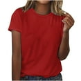 thumbnail image 1 of Summer Savings! Loopsun T Shirts for Women, Women's Fashion Solid Short Sleeves Blouse Round Neck Casual Tops Red, 1 of 2