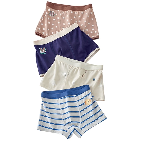 Loopsun Toddler Cotton Underwear, 4PC Children's Cotton Underwear Printed Four Cornered Pants Multicolor 6-7 Years